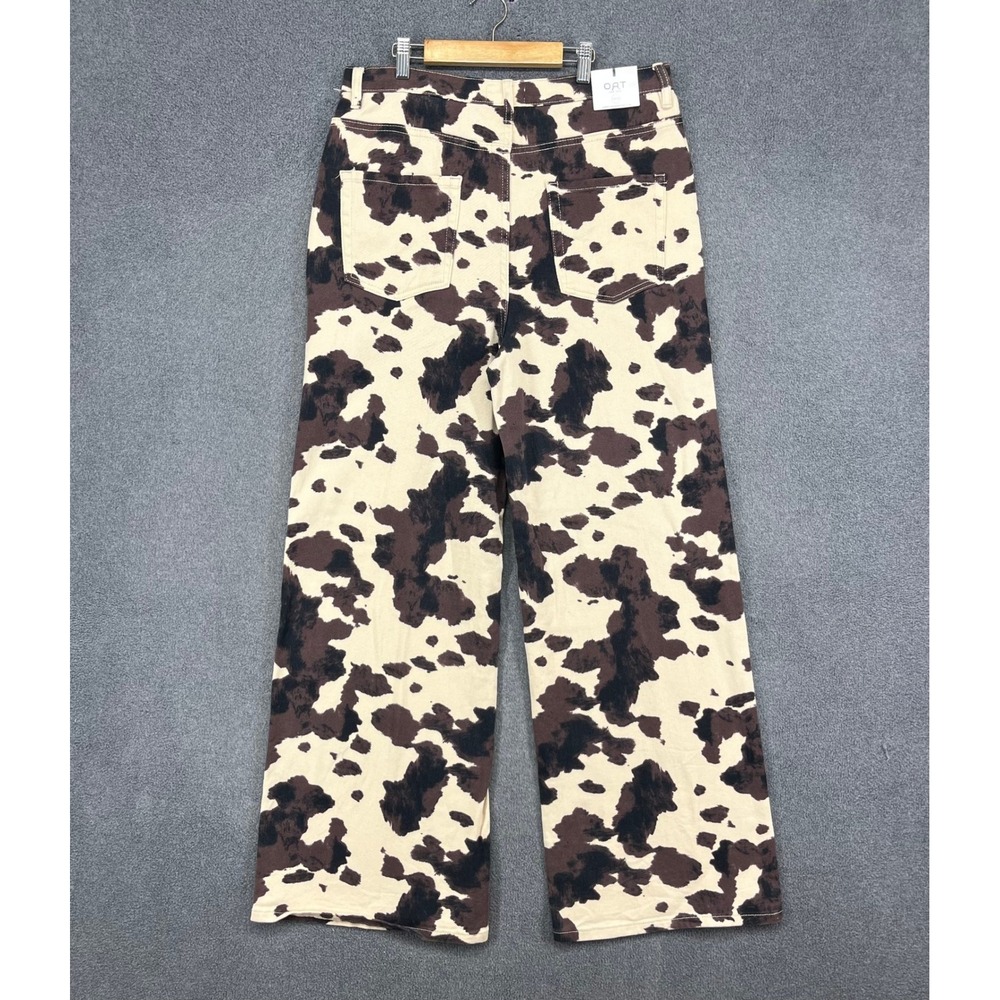 OAT New York Wide Leg Jeans Womens 12/31 Brown Cow Print High Rise Western Rodeo - Picture 2 of 15